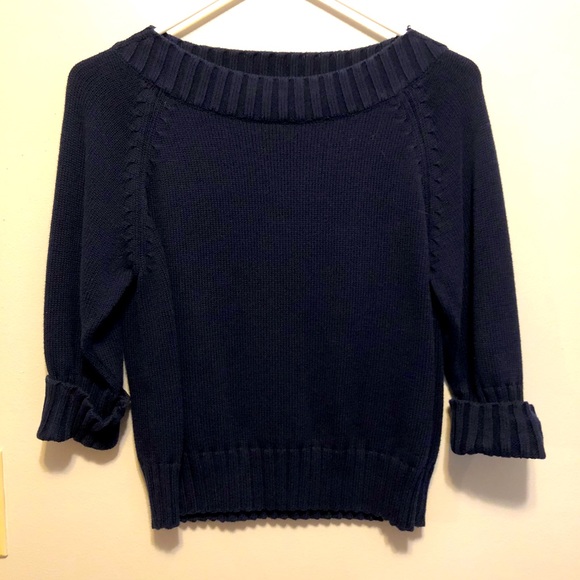 Vintage Navy Boatneck Knit Sweater - Picture 2 of 4